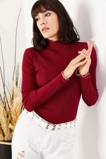 Olalook Women's Claret Red Collar And Sleeve Detailed Camisole Blouse