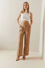 XHAN Camel Velcro High Waist Palazzo Trousers