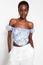 Trendyol Multicolored Crop Lined Corset Detailed Poplin Floral Patterned Bustier