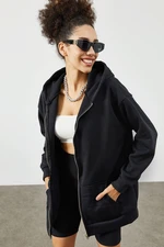 XHAN Women's Black Hooded Fleece Sweatshirt