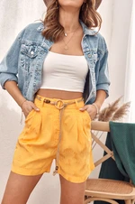 Shorts with embossed pattern, high waist yellow