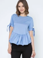 Blouse with frill and ties at the sleeves blue