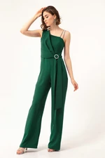 Lafaba Women's Emerald Green One-Shoulder With Stones Evening Dress Jumpsuit Lafaba Women's Emerald Green One-Shoulder With Stones Evening Dress Jumpsuit