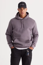 AC&Co / Altınyıldız Classics Men's Dark Gray Standard Fit Fleece 3 Threaded Hooded Hooded Kangaroo Pocket Cotton Sweatshirt.