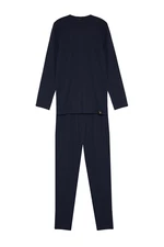 Trendyol Men's Indigo Regular Fit Waffle Knitted Pajamas Set.