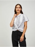 Grey-white striped short sleeve shirt CAMAIEU - Women