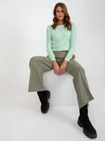 Mint short classic sweater with a round neckline
