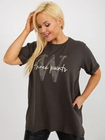 Khaki long blouse plus size with inscription
