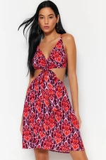 Trendyol Květinový vzor Mini Woven Cut Out / Window Beach Dress