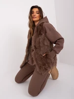 Brown fur vest with pockets