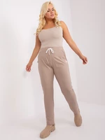 Dark beige women's plus size trousers with drawstring
