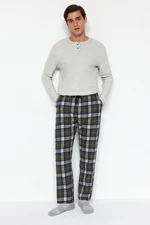 Trendyol férfi Khaki kockás normál szabású szőtt pizsama alsók