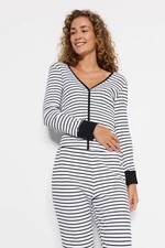 Trendyol Black-White Striped Cotton Tshirt-Jogger Knitted Pajama Set with Cuff and Piping Detail