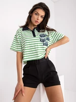 Women's white-green striped polo shirt