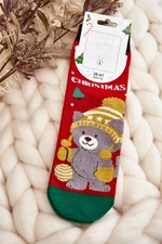 Women's Christmas socks with teddy bear, red