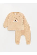 LC Waikiki Crew Neck Long Sleeved Baby Boy Plush Cardigan and Trousers 2-piece Set