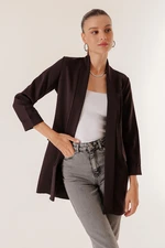 By Saygı Lycra Long Jacket with Fake Pockets, Shawl Collar