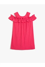 Koton Sleeveless Ruffle Round Neck Textured Midi Dress