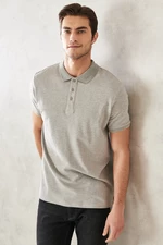 ALTINYILDIZ CLASSICS Men's Gray 100% Cotton Anti-roll Collar Slim Fit Slim Fit Polo Neck Short Sleeved T-Shirt.