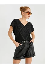 Koton Patterned T-Shirt V-Neck Short Sleeved