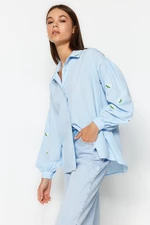 Trendyol Blue Woven Cotton Shirt with Embroidery