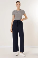 By Saygı Elastic Waist Side Slit Pocket Knitted Trousers