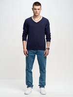 Big Star Man's V-neck_sweater Sweater 161000 Navy Blue-403