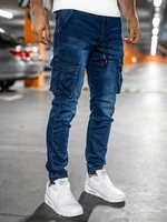 Granatowe jeansowe joggery bojówki spodnie męskie slim fit Denley 51002W0