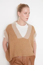Trendyol Camel Wide fit Soft Textured Color Block Knitwear Sweater