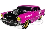 1957 Chevrolet 150 Sedan Medium Pink Pearl with Black Hood and Graphics Limited Edition to 7000 pieces Worldwide 1/24 Diecast Model Car by M2 Machine