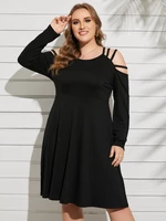 Plus Size Round Neck Cut Out Long Sleeves Dress