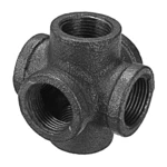 1/2" 3/4" 1" 6 Way Pipe Fitting Malleable Iron Black Double Outlet Cross Female Tube Connector