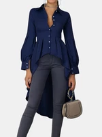 Solid Color Puff Sleeve Button Shirts High Low Hem Blouse For Women