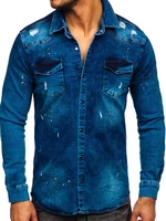 Tmavě modrá pánská džínová košile s dlouhým rukávem Bolf R701