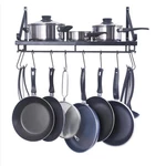 Kitchen Wall Mounted Pot Pan Rack Holder Cookware Storage Shelf Hanger With Hook Kitchen Storage Rack
