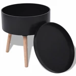 Side Table with Serving Tray Round 15.6"x17.5" Black