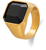 Troli Masivní pozlacený prsten s černým krystalem 68 mm