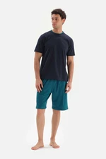 Dagi Navy Blue Crescent Collar Shorts and Knitted Pajamas Set