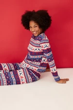 Trendyol vícebarevné 100% bavlněné tričko s vánočním motivem a kalhoty, pletená pyžamová souprava