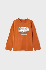 Dětské bavlněné tričko s dlouhým rukávem Mayoral oranžová barva, s potiskem