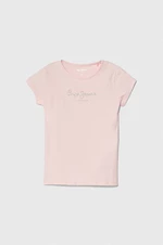 Detské tričko Pepe Jeans HANA GLITTER ružová farba