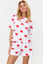 Trendyol White 100% Cotton Heart Knitted Pajama Set
