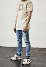 C&S Paneled Denim Pants distressed light blue/white