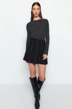 Trendyol Black Stone Accessory Mini Skater/Knitted Waistless Skirt