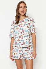 Trendyol Multicolored 100% Cotton Printed Detailed T-shirt-Shorts Knitted Pajama Set