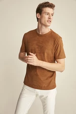 GRIMELANGE ENZO Pánské hnědé semišové tričko Basic Slim Fit