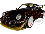 2021 RWB Aoki Matt Black with Cherry Blossom Graphics "Rauh WeltBegriff" 1/18 Diecast Model Car by Solido