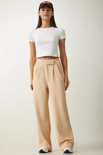 Happiness İstanbul Women's Cream Waist Velcro Comfortable Palazzo Pants