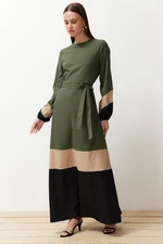 Trendyol Khaki Color Blocked Wrapped Fabric Woven Dress