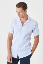 AC&Co / Altınyıldız Classics Men's White-light Blue Comfort Fit Comfy Cut Monocollar See-through Striped Shirt.